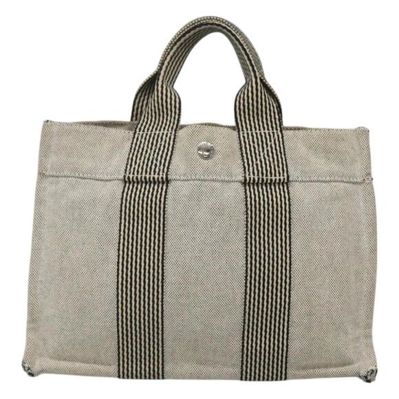 HERMES Fourre Tout PM Hand Bag Canvas Gray Auth ti3070 - Picture 4 of 16